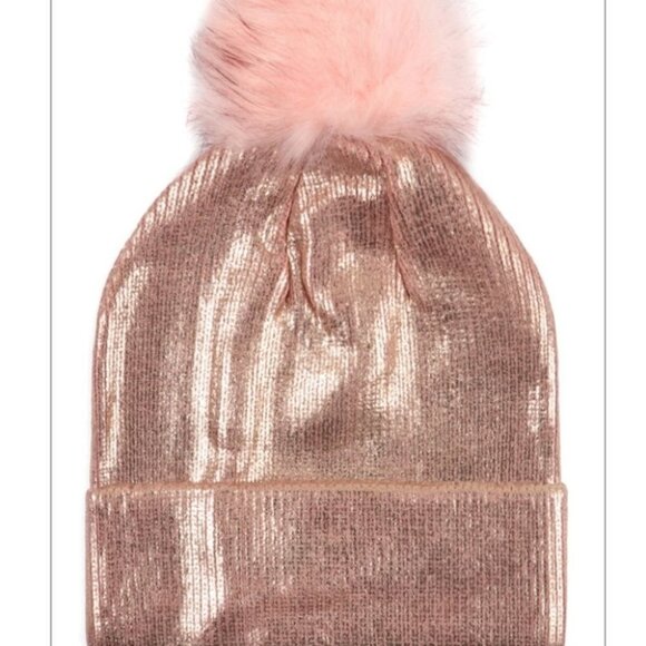 PINK METALLIC BEANIE / HAT - Picture 3 of 4